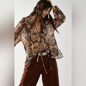 Free People Out For The Night Top Sheer Oversized Boho size XS